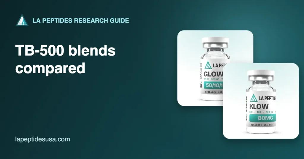 TB-500 blends: GLOW and KLOW peptide blend vials from LA Peptides